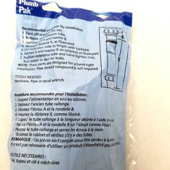 1-1/2 x 12 Extension Tube White PVC Sink Drain P-Trap New Sealed PlumbPak USA - Picture 5 of 5